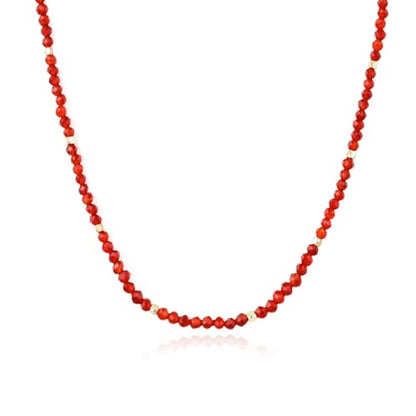 ARSIS Genuine Beaded Gemstone Necklace for Women, Colorful Natural Stone Handmade Bead Choker, Personalized Birthstone Necklace, Boho Summer Beach Necklace Layering Stackable Jewelry Gift - color: Red Agate (January)