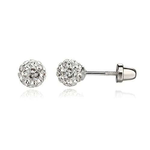 Cherished Moments .925 Sterling Silver Simulated Birthstone Pave Ball Screw-Back Earrings for Little Girls and Kids - color: 04-April