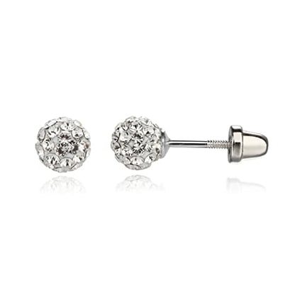 Cherished Moments .925 Sterling Silver Simulated Birthstone Pave Ball Screw-Back Earrings for Little Girls and Kids - color: 04-April