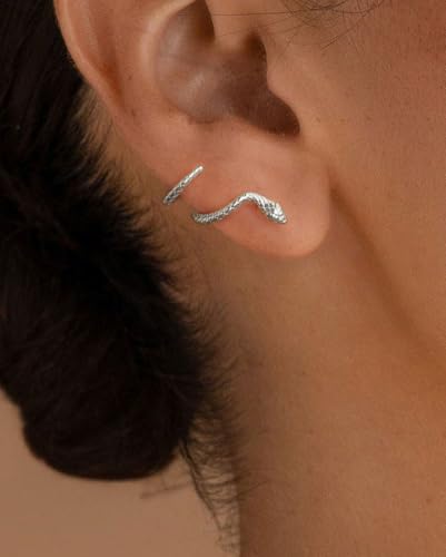 Stud Earrings for Women- 14K Gold/White Gold Plated/Black Bow Dragon Softball Snake Bat Stud Earrings - color: Silver Snake ear cuff