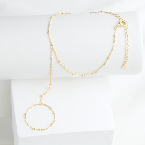 Kakikaki 925 Sterling Silver Finger Ring Bracelet Hand Chain for Women | Slave Bracelets 7" to 9" Adjustable - color: Gold, style: Satellite Chain