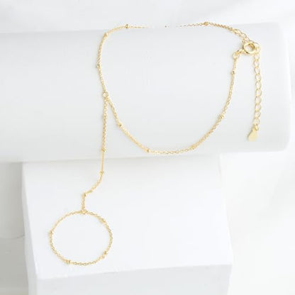 Kakikaki 925 Sterling Silver Finger Ring Bracelet Hand Chain for Women | Slave Bracelets 7" to 9" Adjustable - color: Gold, style: Satellite Chain