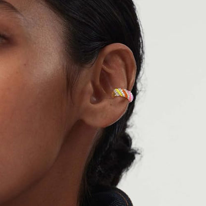 Rainbow Candy Ear Cuff for Women, Non Piercing Single | 14K Gold Plated Brass, Multicolor Cubic Zirconia, 0.4 in Inner Diameter, Fixed 3.8-3.9 mm Opening