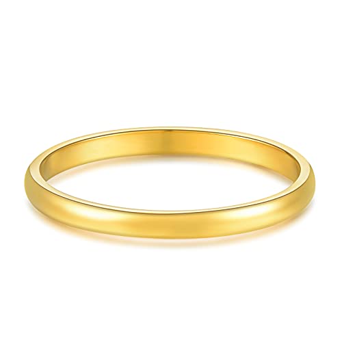 KAZITSAN 2mm 4mm 6mm Stainless Steel Rings for Women Men High Polish Plain Dome Silver/Gold/Rose Gold Wedding Band Comfort Fit - color: 2mm-Gold