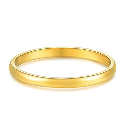 KAZITSAN 2mm 4mm 6mm Stainless Steel Rings for Women Men High Polish Plain Dome Silver/Gold/Rose Gold Wedding Band Comfort Fit - color: 2mm-Gold