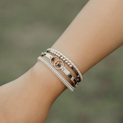 Chunky Boho Leather Wrap Bracelets Cowgirl Beaded Circle Western Jewelry | Stackable Infinity Layered Bohemian Magnetic Clasp Cuff Statement Fashion Colorful Country Hippie Outfits for Women Trendy - color: Leopard