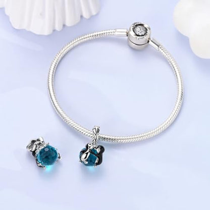Hapour 925 Sterling Silver Charm for Bracelet Necklace Women Pendant Beads | Virgin Mary Charm, Religious Cross Heart Dragon European Jewelry Mom Charm - color: Dancing Penguin
