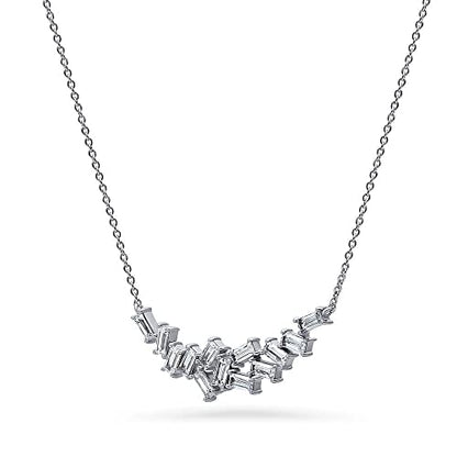 BERRICLE Sterling Silver CZ Cubic Zirconia Pendant Necklace for Women - Cluster, Graduated, Solitaire, Bar, Bubble, East-West Designs - style: Baguette Flow