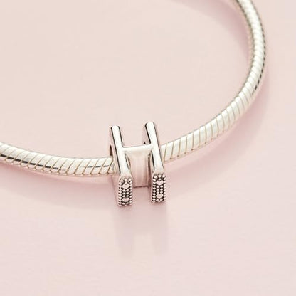 Pandora Alphabet Charm - Compatible Moments - Gift for Her - Made with Sterling Silver - with Gift Box - style: Letter H