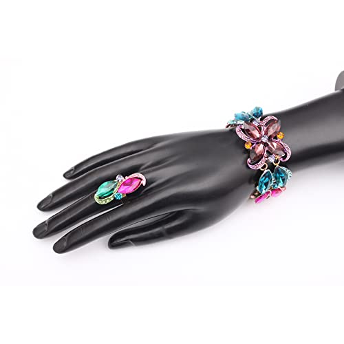 Jewelry Set for Women Rhinestone Austrian Crystal Statement Flower Necklace Link Bangle Bracelet Dangle Earrings Rings Allergy Free Wedding Party Jewelry Set for Bridal Bridesmaid - color: Multicolor-Gold Plated