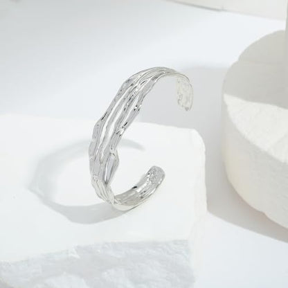 Gold Cuff Bracelet for Women Chunky Multi-layer Cross Wire Open Bracelet Hollow Wide Cuff Bracelets Adjustable Gold Open Cuff Bangle Bracelet - color: Smooth White Gold Cuff Bracelet