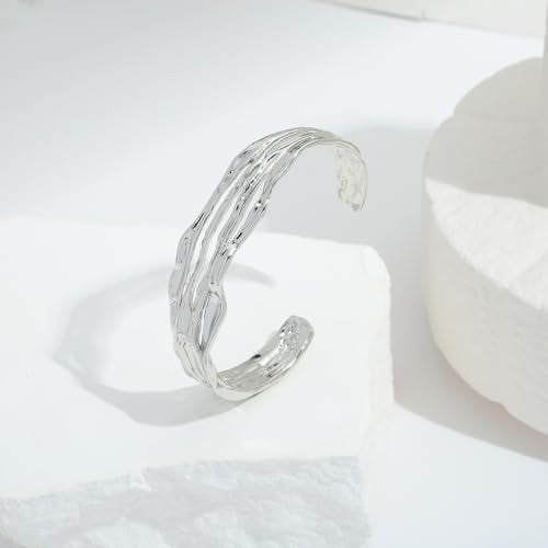 Gold Cuff Bracelet for Women Chunky Multi-layer Cross Wire Open Bracelet Hollow Wide Cuff Bracelets Adjustable Gold Open Cuff Bangle Bracelet - color: Smooth White Gold Cuff Bracelet