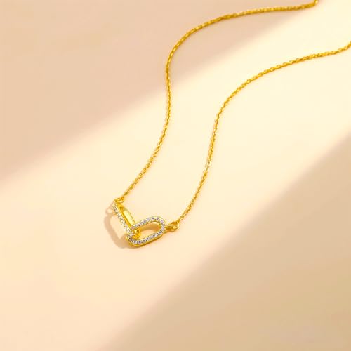 Luxval Diamond Pendant Gold Necklace for Women，Dainty 18k Gold Plated Choker Necklaces Simple Gold Jewelry Gifts for Women - color: Gold-CZ Paperclip