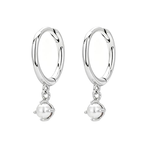 Gold Opal Huggie Earrings for Women, Minimalist Small Hoop Earrings with Zircons - color: silver C
