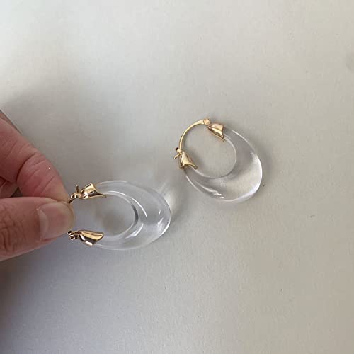 Acrylic Hoop Earrings Geometric Resin Minimalist Statement Chunky Hoops for Women - style: A: oval