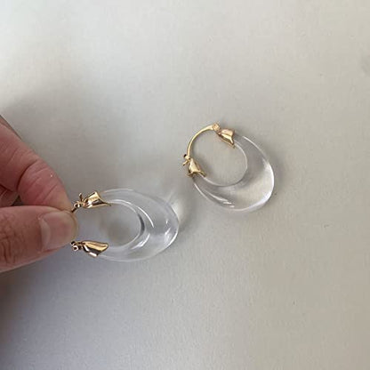 Acrylic Hoop Earrings Geometric Resin Minimalist Statement Chunky Hoops for Women - style: A: oval
