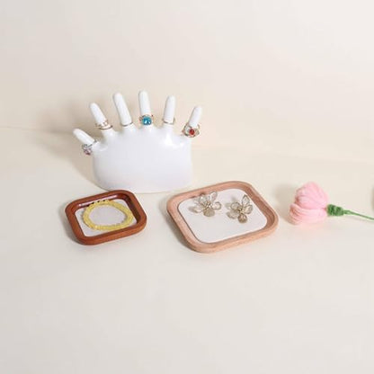 velvet Jewelry organizer tray, Beech wood Jewelry Display Plate, Beige Jewelry Viewing Tray, Jewelry showcase tray for Necklace Bracelet Ring Earring stand holder (Cream-Small, 5.1x 5.1 in) - size: Small