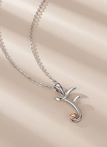 CELESTIA 925 Sterling Silver Initial Necklaces 26 Letter with Rose Gold Heart - 18 Inch Chain - color: F-Initial
