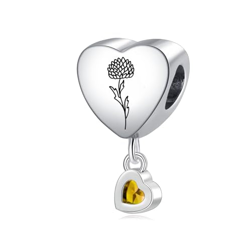 Birth Flower Heart Charm 12 Birthstone Bead for European Bracelet Necklace - style: November