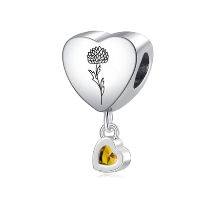 Birth Flower Heart Charm 12 Birthstone Bead for European Bracelet Necklace - style: November