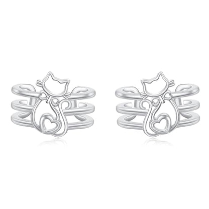 Celtic Knot/Celtic Knot/Bat/Filigree Viking Earrings 925 Sterling Silver Non Piercing Ear Cuff Earrings Cool Earring Cuff for Women Men - color: cat