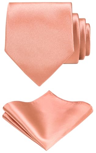 TIE G Solid Satin Woven dyed Color Formal Black Necktie and Pocket Square Sets in Gift Box - color: Dusty Salmon