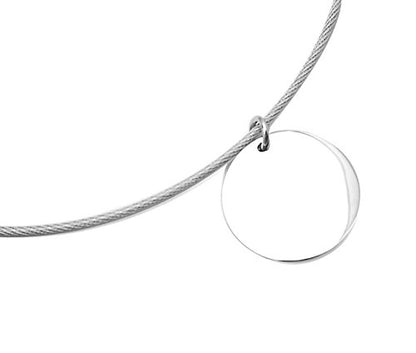 Choker Necklace Silver Stainless Steel Wire Statement Collar Simple Coin Pendant Necklace 18"