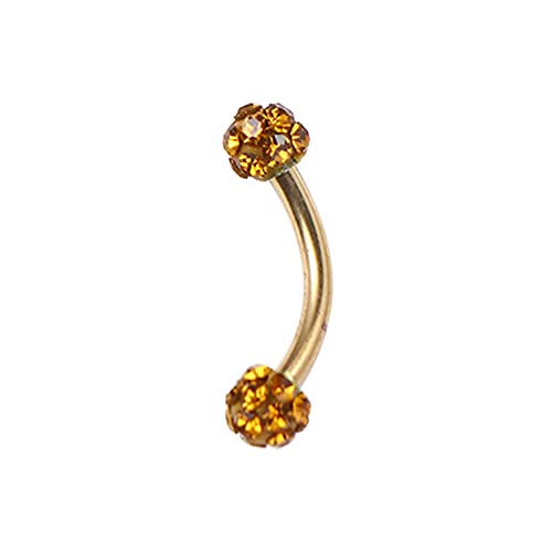 16G Stainless Steel Body Piercing Jewelry, Rhinestone Curved Barbell Eyebrow Rings, Curved Eyebrow Rings Button Ring - color: gold