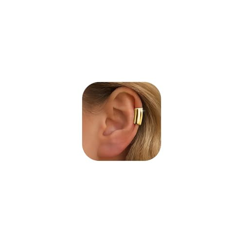 Gothic Stainless Steel Ear Cuffs Non Piercing Cartilage Clip On | Punk Emo Y2k Alt Goth Style,Men Women,Silver Fake Earring,Hypoallergenic Adjustable,Jewelry Gift,Edgy design - color: A3-Minimalist Design Gold