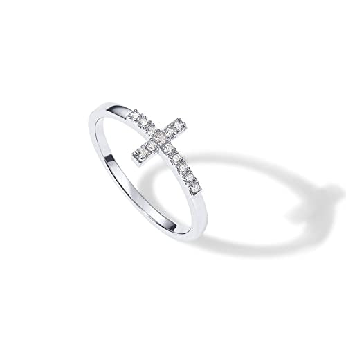 PAVOI 14K Gold Plated Cubic Zirconia Cross Ring for Women - Eternity Promise Ring for Her - Infinity Religious Wedding Band - color: White Gold