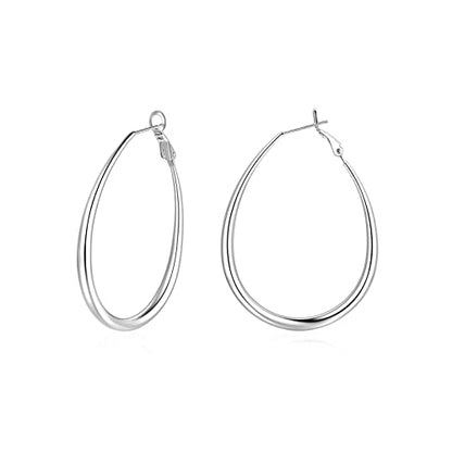 Hoop Earrings for Women, 14K Gold Sterling Silver Chunky Twisted Hoops Earring Hypoallergenic Ear Jewelry - color: Silver-45mm