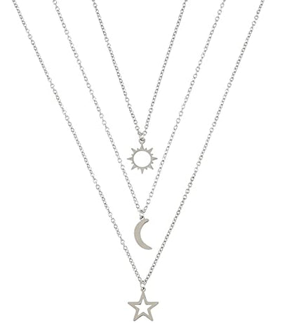 COLORFUL BLING Stainless Steel Sun and Moon Star Necklace 3 Best Friend Friendship Sister Set for Women Mom Daughter BFF Jewelry Gifts - color: white