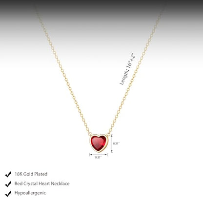 HERIER Cute Heart Necklace Dainty 18k Gold Plated Tiny Heart Pendant Choker Necklaces Small Gold Love Open Heart Chain Necklace for Women Simple Gold Necklace for Women Trendy Jewelry - color: Red Crystals Heart-Gold