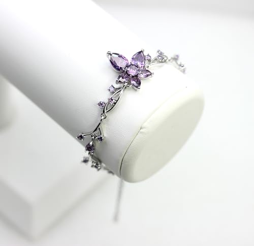 Faship Gorgeous CZ Crystal Floral Necklace Earrings Set - color: Purple / Matching Bracelet