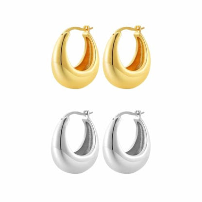 2 Pairs Gold/Silver Hoop Earrings For Women Set Trendy,14K Plated Gold Chunky Huggie Hoop Earings Pack,Oval Twisted Statement Silver Hoops,Fashion Jewelry Gift - color: 17) small chunky oval hoops
