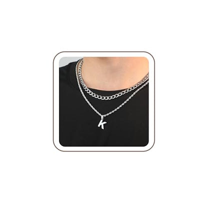 SENRAN Layered Initial A-Z Letter Necklace for Men Stainless Steel | Figaro Twist Rope Chain 18-20 inch Personalized Letter Charm Pendant Jewelry Gift for Women - style: K.