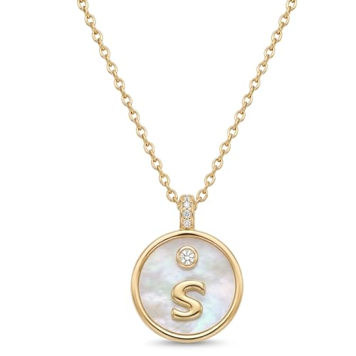Initial Necklaces for Women Mother of Pearl Gold Letter Necklace Pendant - color: Letter S