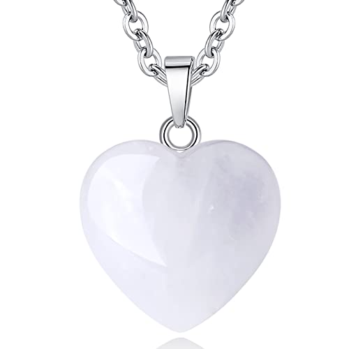 QINJIEJIE Clear Crystal Necklace Healing Crystals Necklaces Heart Pendants | Clear Quartz Crystals Necklace for Women Heart Love Real Crystal Reiki Energy for Women Mothers Day Gift Christmas - color: White - Clear Crystal