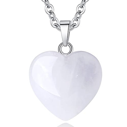 QINJIEJIE Clear Crystal Necklace Healing Crystals Necklaces Heart Pendants | Clear Quartz Crystals Necklace for Women Heart Love Real Crystal Reiki Energy for Women Mothers Day Gift Christmas - color: White - Clear Crystal