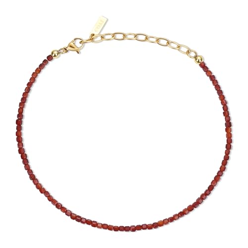 COAI Waterproof Anklet for Women, Square Crystal Beaded Anklet for Women, Red Carnelian/Turquoise/Lapis Lazuli - style: Red Carnelian