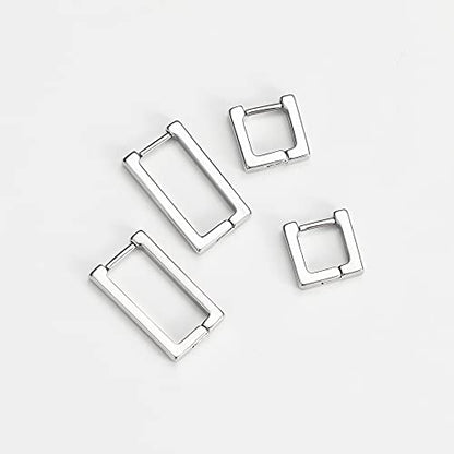 2 Pairs 14K Gold Plated Minimalist Hoop Earrings Small Dainty Geometric Square and Rectangle Huggies Hoops for Girls Women Gift, gold, silver and black - color: Silver
