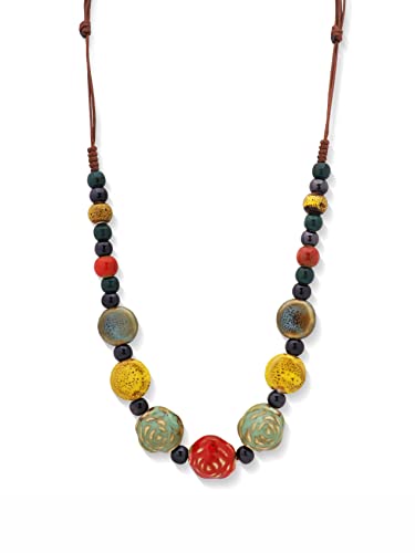 MINACHI Boho Hippie Round Ceramic Beads Strand Necklace, Vintage Bohemian Summer Beach Jewelry Gift for Women - color: S02A