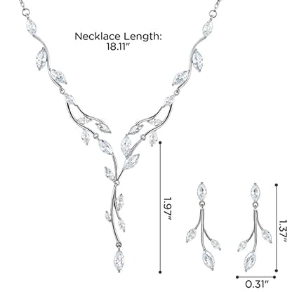 SWEETV Jewelry Set for Women, Cubic Zirconia Marquise Vine Cluster Bridal Earrings and Necklace Set, Bridal Jewelry Set for Wedding Prom - color: 01. Silver