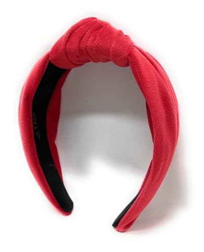 Velvet Red Knotted Headband for Women, Year-round Stylish Chunky 2.5" Hair Accessory, All-Day Wear Adjustable Top Knot Head Band for Girls, Stylish Fashion Designer Hairband - color: 2.5 Red