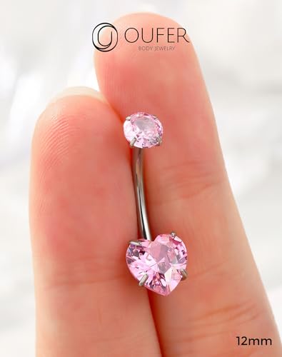 OUFER Titanium Belly Button Rings, Long Belly Piercing Jewelry, Cute Pink Navel Piercing jewelry, 14G Internal Thread Belly Rings For Women-10MM/12MM/14MM/16MM