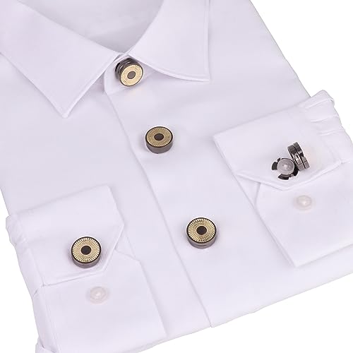 Mens Button Covers Tuxedo Shirt Cufflinks Alternative | Fake cufflinks and alternative fashion jewelry accessories for mens formal business dress shirts suits and groomsmen - color: B Black Golden