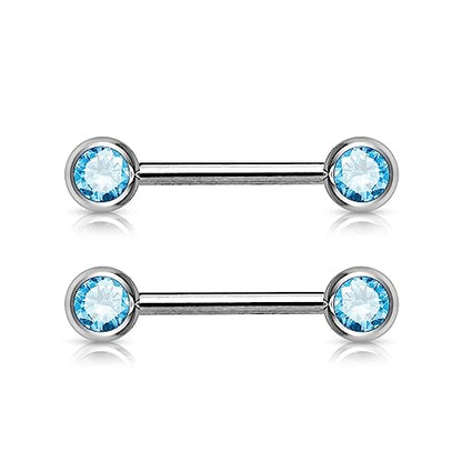 Forbidden Body Jewelry 14g Nipple Ring Barbells Set of 2, Pair of CZ 16mm (5/8 Inch) Barbells with 6mm Balls - color: Aqua Blue