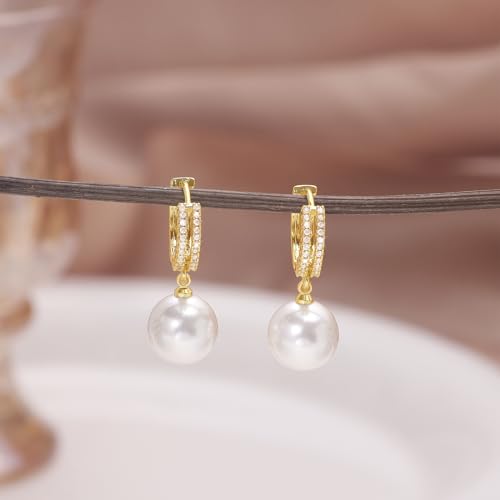 Pearl Earrings for Women 14K Gold Plated Hypoallergenic Pearl Earrings 5A Cubic Zirconia Dangle Earrings Elegant Jewelry - color: 4-Gold