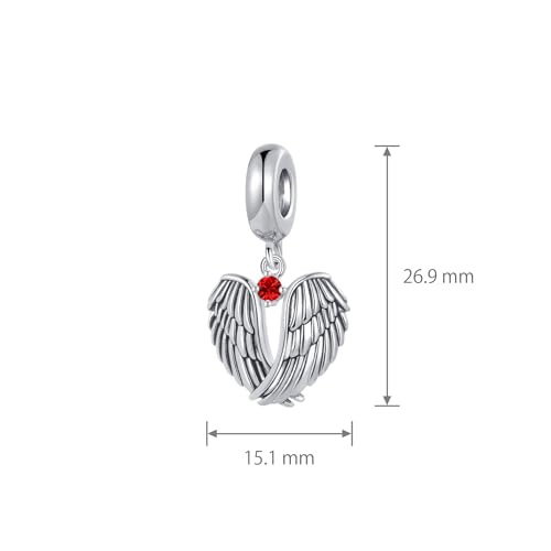LSxAB Guardian Angle Wings Jan-Dec Birthstone Charm Compatible with Pandora Charms Bracelets for Women Charm - style: 07 Red