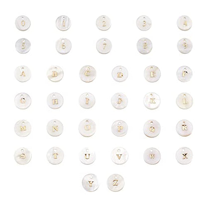 Craftdady 92pcs Freshwater Shell Alphabet Pendants Flat Round White Shell with A-Z Letter Number Bead Charms 11mm for Name Bracelets Necklaces Earrings Jewelry Crafts Making - color: Golden Letter & Number